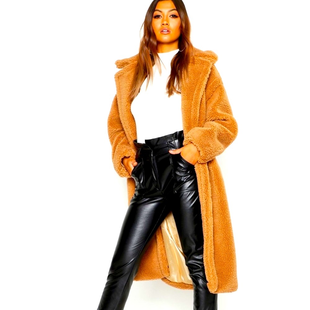 K.ZELL PARIS CAMEL COLOR OVERSIZED LUXE FAUX FUR TEDDY COAT SIZE M